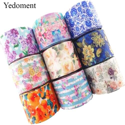 18091905, 1" 25mm,1-1/2" 38mm,10 yards flowers printed grosgrain ribbons DIY hair bows handmade materials
