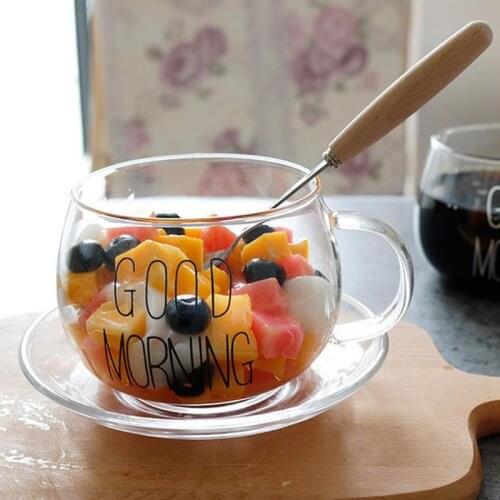 Heat-resistant Glass Mug Good Morning Breakfast Round Fun Cup Nordic Style Glasses Coffee Milk Cup Glas