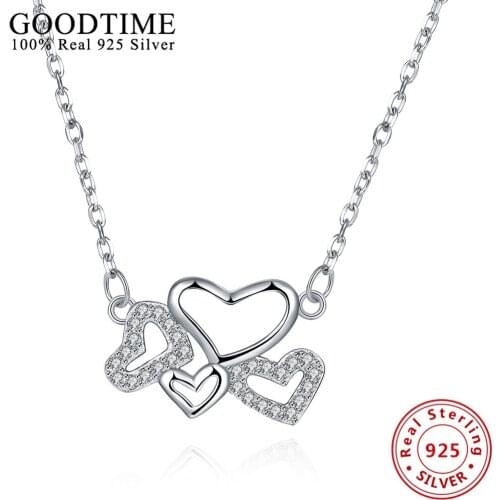 Fashion Pure 925 Sterling Silver Hearts Pendant Jewelry Link Chain Collares Chokers Necklaces For Women Party Gift