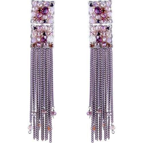 Fashion Crystal Stud Earrings for Women Girls Handmade Chains Tassels Statement Earrings Trendy Drop Dangle Vintage Earrings