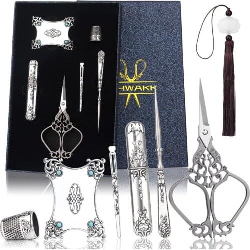 SHWAKK Embroidery Scissors Kit European Antique Vintage Sewing Kit Complete Vintage Sewing Tools for Sewing Needlework