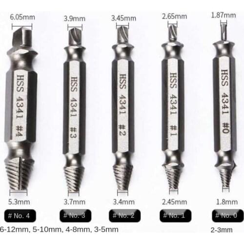 5pcs Material Damaged Screw Extractor Drill Bits Guide Set Broken Speed Out Easy Out Bolt Stud Stripped Screw Slip Remover Tool