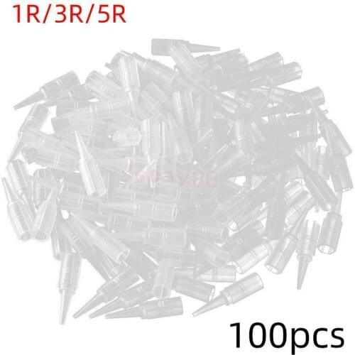 Professional 100PCS Clear White Eyebrow Tattoo Needle Tips Permanent Makeup Tattoo Nozzle Caps Disposable 1R/3R/5R in Stock