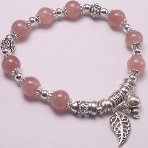 Real Silver 925 Bracelet Chain For Women Girl Silver Small Beads 8mm Pink Crystal Beads Lucky Bag Cat Bracelet 17cm Charms Leaf