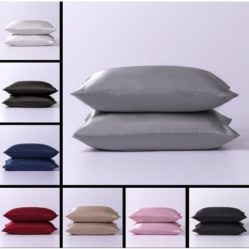 2PCS Imitation Silk Pillowcase Satin Cool Pillowcase European and American Pillowcase Solid Color