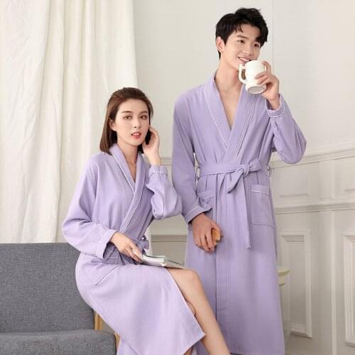 Sleepwear Nightie Spring And Autumn Waffle Robe Hotel Lovers Nightgown Men And Women Bibulous Bathrobe Beauty Salon Sweat Steam
