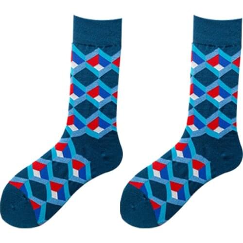 Happy Men Socks Cotton 1 Pairs with Diamond Printing New Funny Fashion Skate Crew Socks Designer Brand Fit for EU36-44