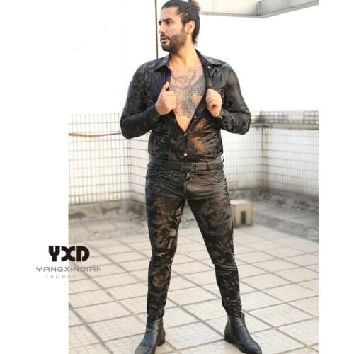 New 2021 Mens Fashion Streetwear Leggings Pencil Pants Tight Leather Pants Men Black Camouflage Trousers Mens Camo Skinny Jeans