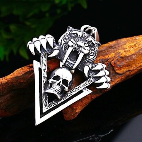 Retro Saber-Toothed Tiger Skull Skull Tripod Shape Pendant Necklace New Mens Necklace Fashion Skull Pendant Accessories Jewelry