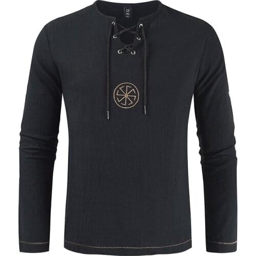 Medieval Linen Shirt Robe Viking Mens Dress Knight Renaissance Cotton Tunic Long Sleeve Shirts Tops Cosplay Costume Men Clothing