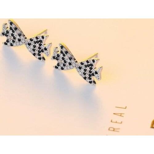 S925 Silver Needle Japan and South Korea Cute Fish Kiss Earrings Diamond Earrings Earrings Earrings Jewelry Manufacturers