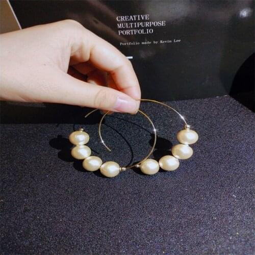 Simple Gold Color Simulated Round Pearl Hoop Earrings Fashion Big Circle Statement Earrings for Women Party Wedding Jewelry