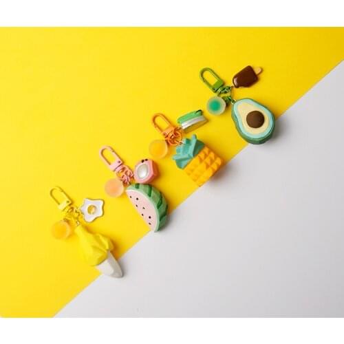 Cute Fruit Avocado Banana Watermelon Metal Keychain For Women Key Chains Ring Bag Pendent Charm Airpods Accessories D325