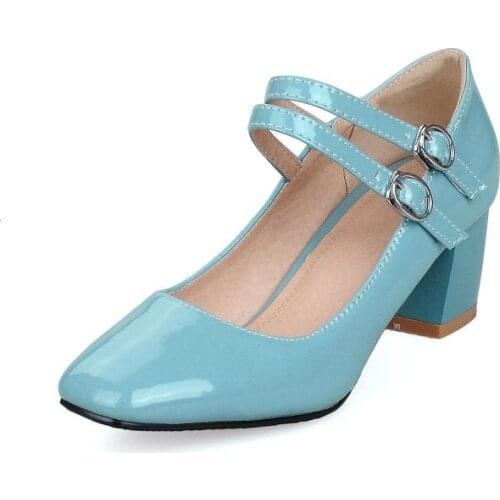 Big Size Square head Mary Jane single shoes ladies high heels women shoes woman pumps