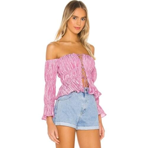 Puff Sleeve Square Neck Crop Top Tshirt Women Shirt 2021 Spring Lace Up Elastic Work Out T Shirt Pink Vintage Clothing Mujer