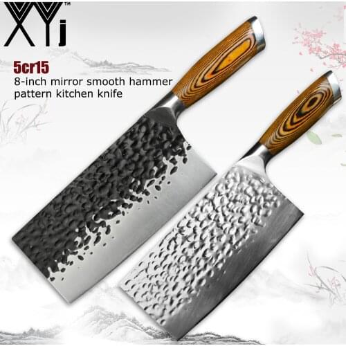 XYj Hammer Pattern Stainless Steel 8 Inch Kitchen Cooking Knife Wooden Handle Chinese Meat Cleaver Multi-Function Home Cutlety