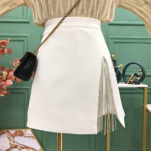 Streetwear Chain Tassel Skirts Women Summer High Waist Split Mini Skirts Vintage Plus Size White Black Skirt jupe femme faldas