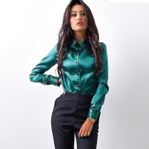 Spring Autumn Polyester Womens Shirt Turn-Down Collar Long Sleeve Button Cardigan Solid Fashion Office Lady Shirt