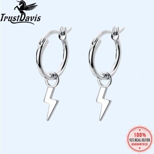 Trusta Genuine 925 Sterling Silver Unique Shaped Piercing Huggie Lightning Hoop Earring For Women Sterling Silver Jewelry DA545