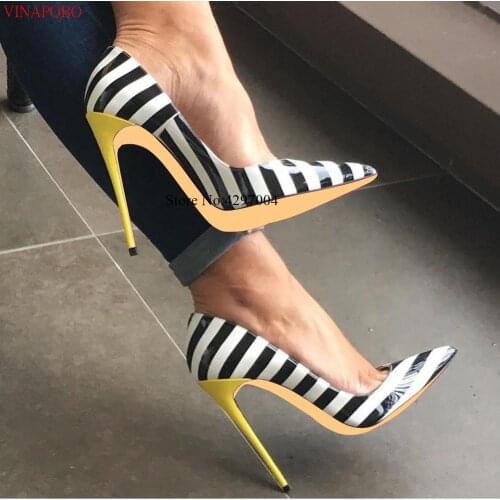 2020 New stripe Fashion Gradient Zebra Stripe Print Pointed Toe High Heel Women Pumps thin Heel Dress Stilettos wedding Shoes