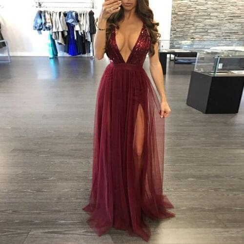 AECU Strap Striped Mesh Lace Split Women Evening Party Dresses Sexy V Neck Backless Maxi Dress Feminine Long Party Vestidos