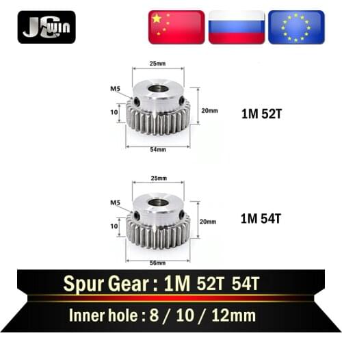 1Piece 1M52T 54T Spur Gear Bore 8/10/12mm Motor Gear Low Carbon Steel Material Metal Gear for Motor