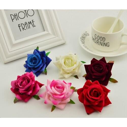 100pcs silk roses head DIY needlework wreaths hat flower red pink white blue artificial flower cheap for home wedding decoration