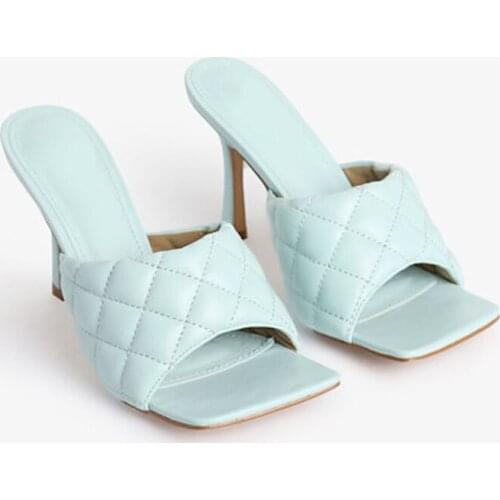 2020 Womens Sandals Square Toe Natural Leather Shoes Diamond Patten Summer Popular Hot Sale High Heel Slippers Wear Size 42