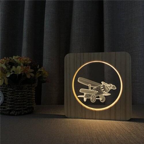 Glider FlyPlane 3D LED Arylic Wooden Night Lamp Table Light Switch Control Carving Lamp for Childrens Room Decorate