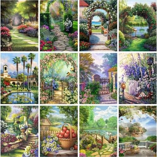 5D Diy Diamond Embroidery Mosaic Garden Scenery Paintings Rhinestone Beautiful Flowers Picture Wall Art Poster Home Decoration