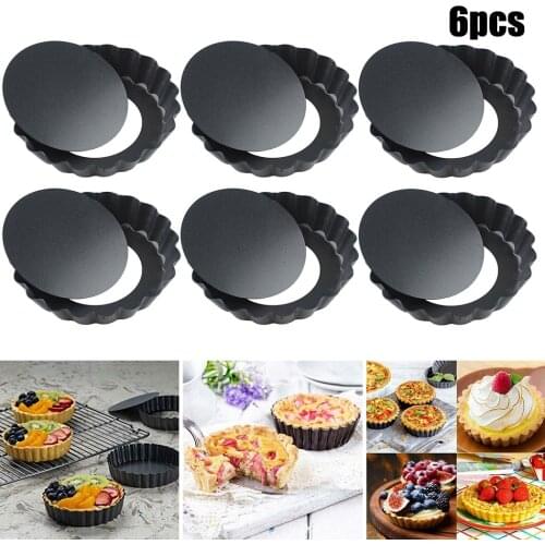 6pcs 4 Inch Cake Pans Baking Mold Non Stick Removable Bottom Mini Tart Pans Set Carbon Steel Tart Tins Cases Bakeware Pizza