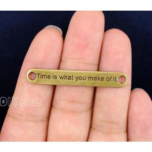 60pcs-Antique Bronze Time Is What You Make Of It Connector Charms 44x7mm