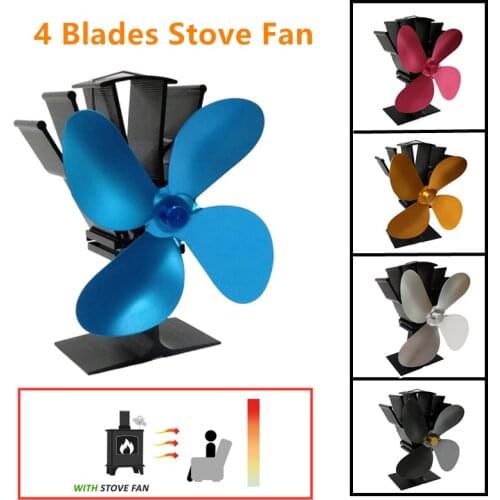 8 Colors 4 Blades Fireplace Heat Powered Stove Fan Log Wood Burner Eco-fan Quiet Efficient Heat Distribution Fan 800-1100rpm