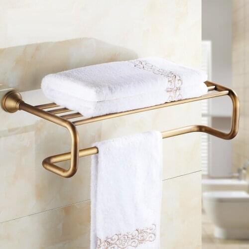Antique Brass Wall Mounted Bathroom Towel Rail Holder Storage Rack Shelf Bar Bathroom Accessories KD911