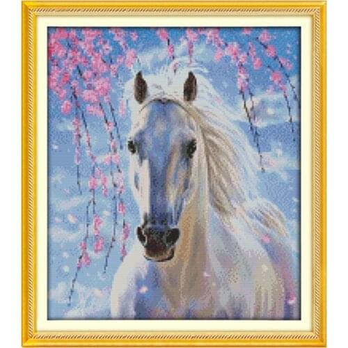 White horse (2) cross stitch kit 14ct 11ct pre stamped canvas cross stitching animal embroidery DIY handmade needlework