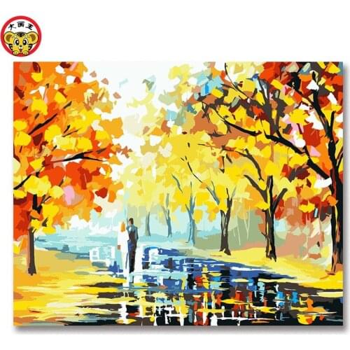 Diy digital painting gorgeous colorful rain song stroll in the rain lovers combination box living room creative scenery autumn