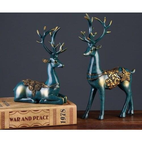 European Home Decor Deer Figurines Resin Creative Crafts Ornaments Gifts Home Decorations Accessories for Living Room TV Cabinet