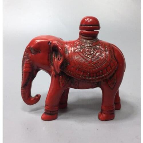 Chinese imitation red coral elephant snuff bottle crafts statue