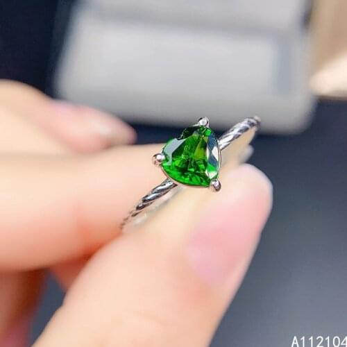 KJJEAXCMY fine jewelry 925 sterling silver inlaid natural diopside women simple lovely heart Chinese style gem ring support dete