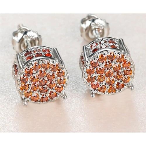 Classic Female Red Crystal Stone Earrings Charm Silver Color Stud Earrings Dainty Bride Round Zircon Wedding Earrings For Women