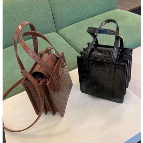 HIGHREAL Retro Square Bag Fashion New Quality PU Leather Womens Handbag Crocodile Pattern Shoulder Messenger Bags
