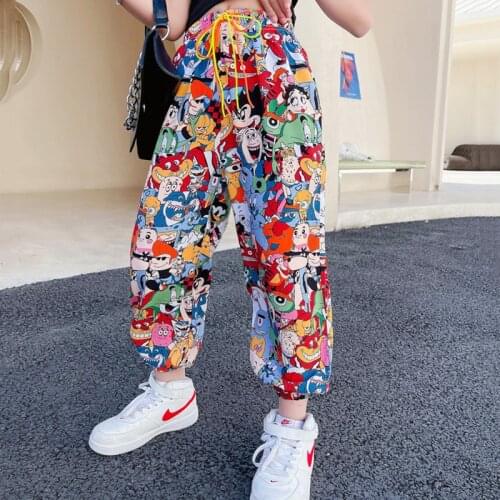 Big Children Girls Cute Printed Summer Pants Girls Casual Long Pants Baby Kids Fashion Cartoons Clothes Teens Sport Harem Pants