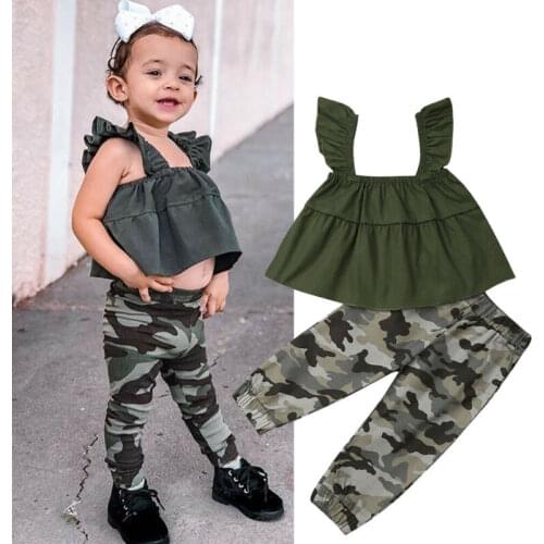 Fashion Kids Toddler Kids Baby Girl Sling Tank Tops Camo Leggings Outfits Summer Sleeveless Girls Clothes Set