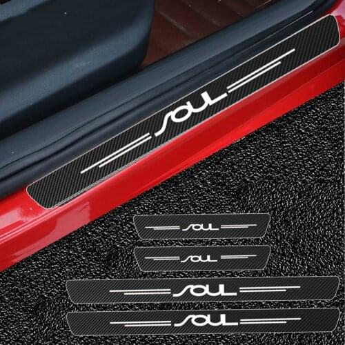 Mutips 4pcs Carbon Fiber GT Car Door Sill Protection Sticker Trim Strip Cover Accessories Exterior Decoration Auto For Kia Soul
