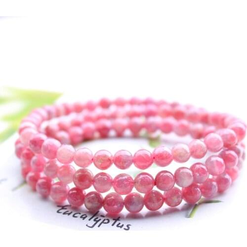 Natural Red Pink Tourmaline Watermelon Quartz Bracelet 6mm Fashion Crystal 3 Laps Round Beads Necklace Stretch Women Gift AAAA