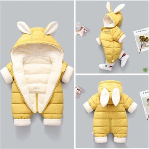 2021 New Winter Baby Rompers Plus Velvet Warm Baby Girl Snowsuit Cartoon Rabbit Baby Boys Jumpsuit Toddler Overalls Clothes