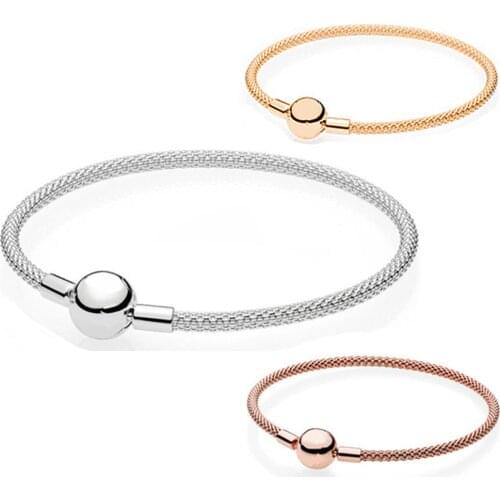 NEW 100% 925 Sterling Silver Classic Basic Mesh Bracelet Weave Bracelet Gold Color Rose Gold DIY Beads Accessories Factory
