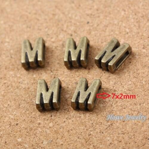 Wholesale 90 pcs Vintage Charms Letter M Antique bronze Fit Leather leather slide rope bracelet jewelry production 10075