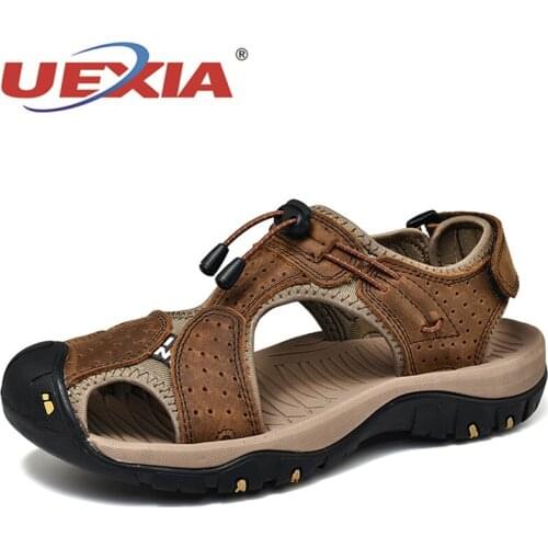 Outdoor Handmade Fashion Beach Plus Size Men Leather Sandals Summer Beach Male Shoes Gladiator Men Non-slip Outdoor Beach Homme