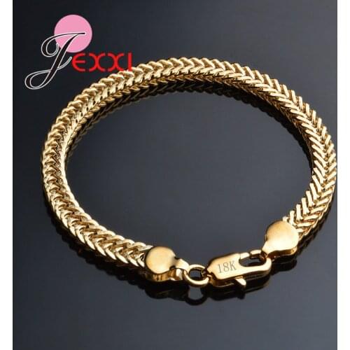 Hot Gold Bracelet Stamp Gold Color Men Jewelry Trendy Cuban Chain Bracelets For Famle Wholesale Price